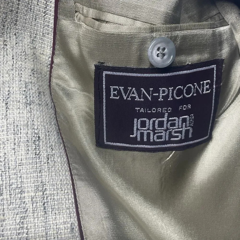 Vintage Evan Picone Tweed Blazer Jacket Cream Grey Size 41R Classic Preppy